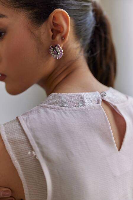 Betrue Purple Georgette Sequins Embroidered Blouse at Aza Fashions Betrue_Purple Georgette Sequins Embroidered Blouse _at_Aza_Fashions