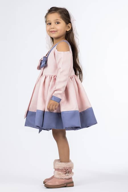 Darleen Kids Couture Pink Silk, Satin Lucy Cold Shoulder Dress Online at Aza Fashions Darleen Kids Couture_Pink Silk, Satin Lucy Cold Shoulder Dress _Online_at_Aza_Fashions