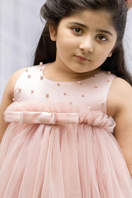 Darleen Kids Couture_Pink Net, Satin, Taffeta Pearls Lyla Bodice Embroidered Dress _Online_at_Aza_Fashions