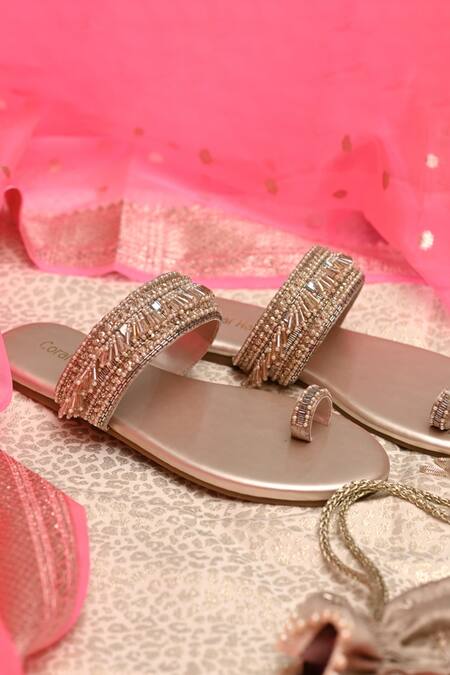 Coral Haze_Silver Adah Toe Ring Flats _Online_at_Aza_Fashions