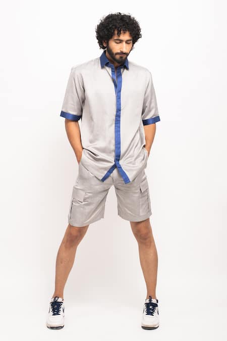 Neora By Nehal Chopra_Grey Contrast Border Shirt _Online_at_Aza_Fashions