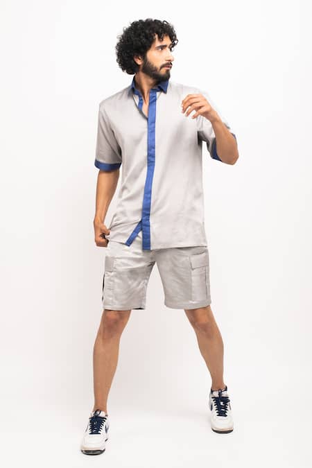 Buy_Neora By Nehal Chopra_Grey Contrast Border Shirt _Online_at_Aza_Fashions