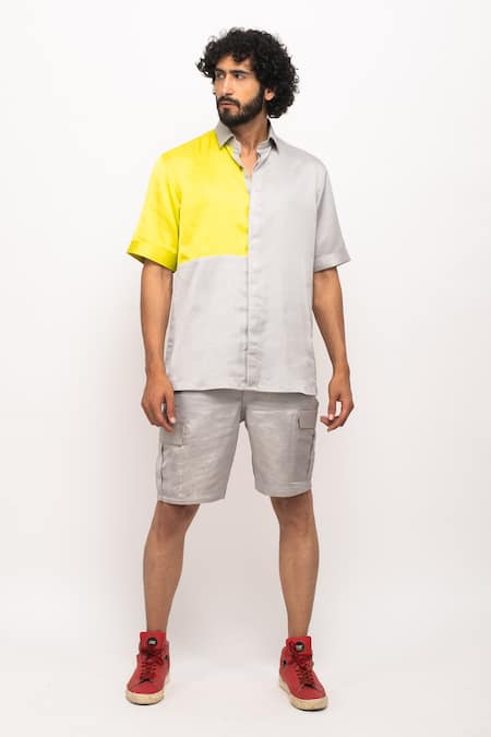 Neora By Nehal Chopra_Grey Silk Button Down Casual Shirt _Online_at_Aza_Fashions