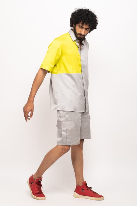 Shop_Neora By Nehal Chopra_Grey Silk Button Down Casual Shirt _Online_at_Aza_Fashions