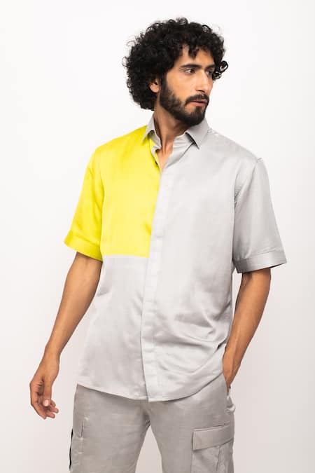 Neora By Nehal Chopra_Grey Silk Button Down Casual Shirt _at_Aza_Fashions