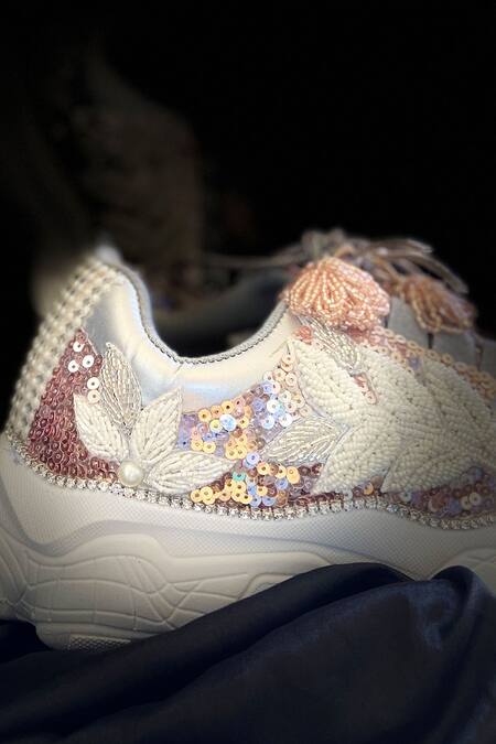 Chal Jooti_Pink Madhumalti Bead Embellished Wedding Sneakers_Online_at_Aza_Fashions