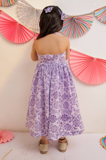 Buy_Tiny Colour_Purple Cotton Embroidery Twinkle Printed Frock _Online_at_Aza_Fashions