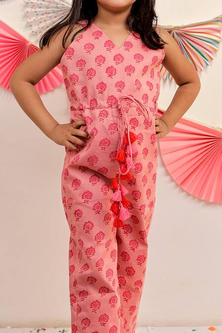 Buy_Tiny Colour_Pink Cotton Tassels Pretty Rose Jumpsuit _Online_at_Aza_Fashions