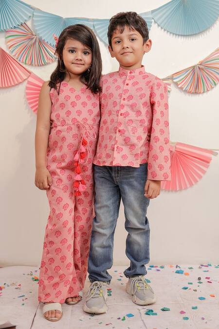 Tiny Colour_Pink Cotton Tassels Pretty Rose Jumpsuit _at_Aza_Fashions