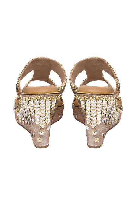 Buy_Kkarma Accessories_Pink Sequins Madhubani Work Wedges_Online_at_Aza_Fashions