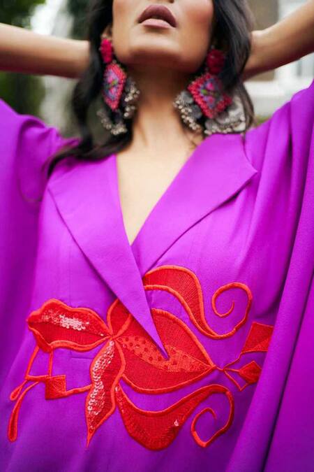 Style Junkiie_Pink Crepe Sequins, Embroidery Collared Lapel Jumpsuit _Online_at_Aza_Fashions