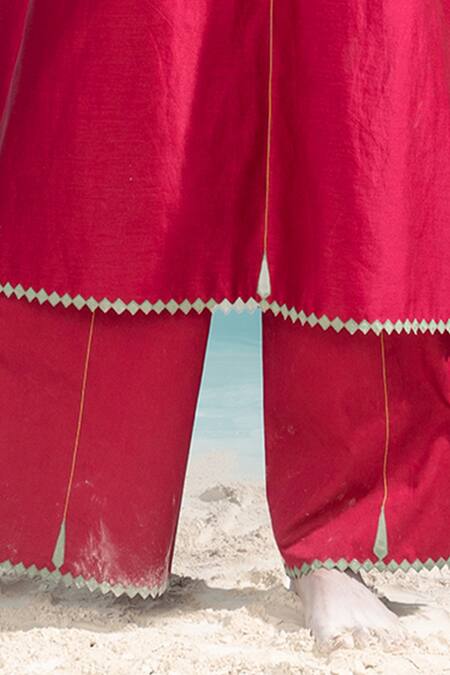 Ikai By Ragini Ahuja_Pink Cotton Applique Nile Cutwork Pant_Online_at_Aza_Fashions