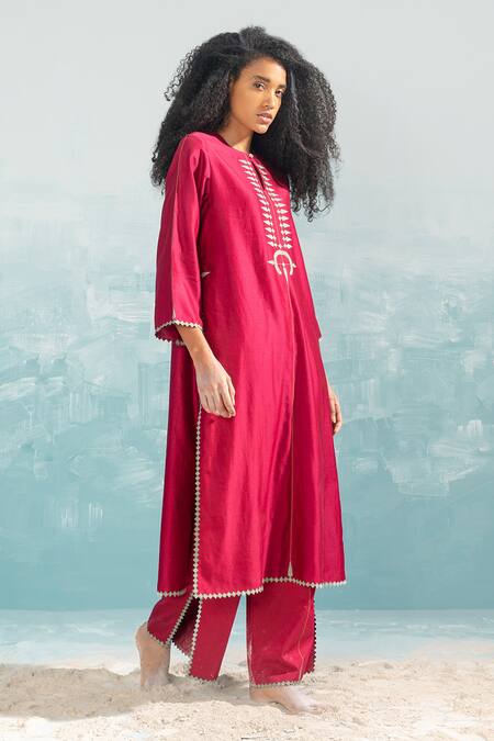 Buy_Ikai By Ragini Ahuja_Pink Cotton Applique Nile Cutwork Pant_Online_at_Aza_Fashions