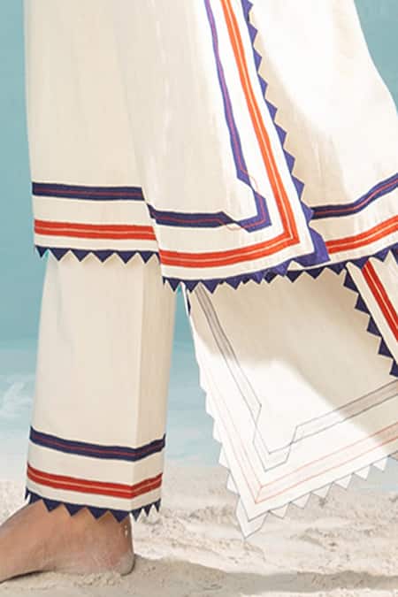 Shop_Ikai By Ragini Ahuja_Ivory Cotton Cut Work, Applique Nile Cut-work Detailed Pant_Online_at_Aza_Fashions