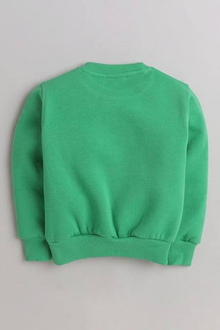 Knitting Doodles_Green Fleece Printed You Make Me Smile Top And Joggers Set_Online_at_Aza_Fashions