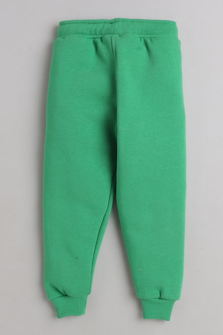 Knitting Doodles_Green Fleece Printed You Make Me Smile Top And Joggers Set_at_Aza_Fashions