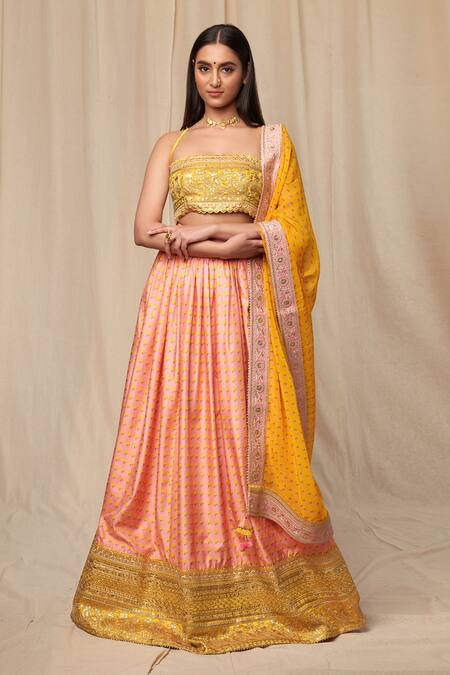 Buy_Masaba_Pink Pink, Yellow Wallflower Straight Print Lehenga Set_Online_at_Aza_Fashions