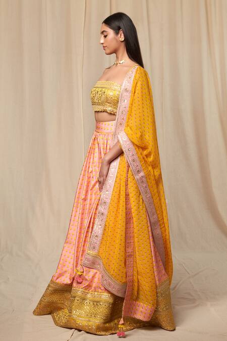 Shop_Masaba_Pink Pink, Yellow Wallflower Straight Print Lehenga Set_Online_at_Aza_Fashions