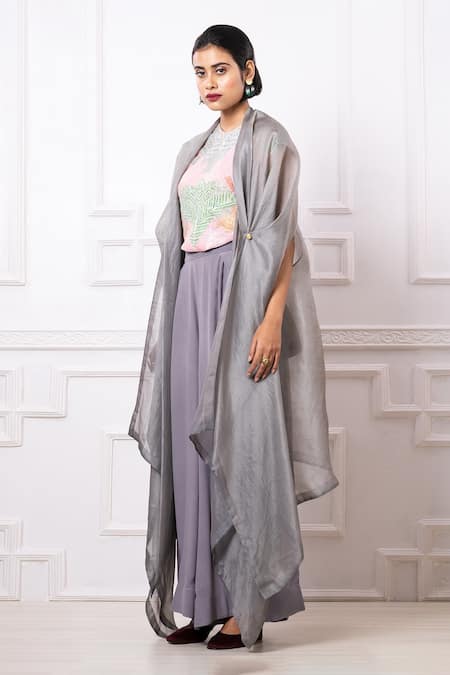 Shop_Megha Garg_Grey Pure Crepe Embellished Sequin Top Round Neck Pant Set _Online_at_Aza_Fashions