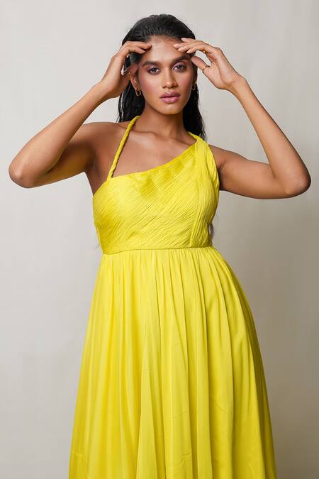 Gattinoni Yellow Silk Chiffon High Low Evening Dress w Cutout – Modig