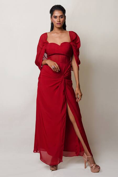 Buy Pinup By Astha Maroon Art Flat Chiffon Lining Butter Crepe Corset Bodice Draped Gown Online at Aza Fashions Buy_Pinup By Astha_Maroon Art Flat Chiffon Lining Butter Crepe Corset Bodice Draped Gown _Online_at_Aza_Fashions