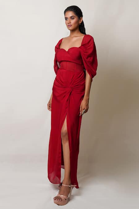 Shop Pinup By Astha Maroon Art Flat Chiffon Lining Butter Crepe Corset Bodice Draped Gown Online at Aza Fashions Shop_Pinup By Astha_Maroon Art Flat Chiffon Lining Butter Crepe Corset Bodice Draped Gown _Online_at_Aza_Fashions