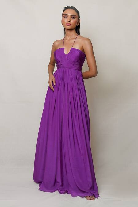 Pinup By Astha Purple Crepe Halter Neck Gown Online at Aza Fashions Pinup By Astha_Purple Crepe Halter Neck Gown _Online_at_Aza_Fashions