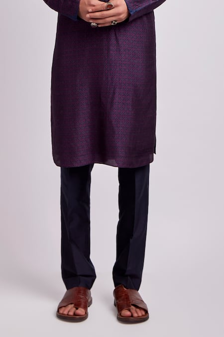 Bubber Couture Wine Silk, Cotton Embroidery Mikhail Diametric Print Kurta Set Online at Aza Fashions Bubber Couture_Wine Silk, Cotton Embroidery Mikhail Diametric Print Kurta Set _Online_at_Aza_Fashions