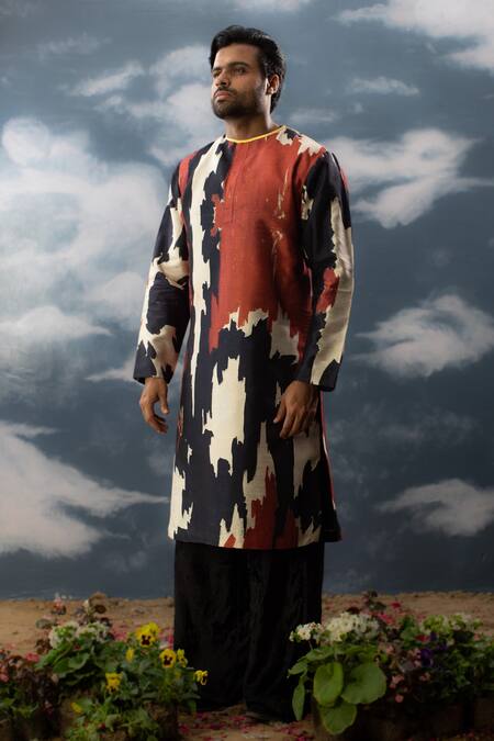 Saksham & Neharicka Multi Color Silk Embroidery Printed And Thread Kurta Online at Aza Fashions Saksham & Neharicka_Multi Color Silk Embroidery Printed And Thread Kurta_Online_at_Aza_Fashions