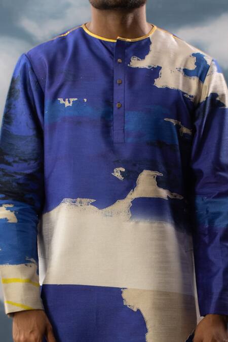 Buy Saksham & Neharicka Blue Silk Embroidery Abstract Print Straight Kurta Online at Aza Fashions Buy_Saksham & Neharicka_Blue Silk Embroidery Abstract Print Straight Kurta_Online_at_Aza_Fashions