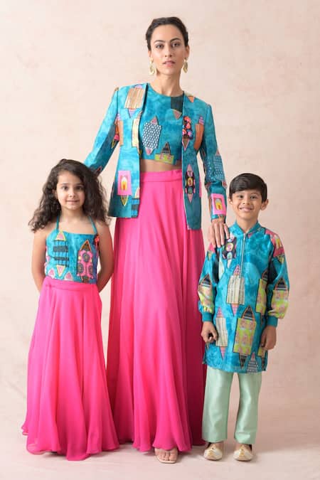 Thetaa Sky Blue Chanderi , Sequins Printed Embroidered Jacket And Lehenga Set at Aza Fashions Thetaa_Sky Blue Chanderi , Sequins Printed Embroidered Jacket And Lehenga Set _at_Aza_Fashions