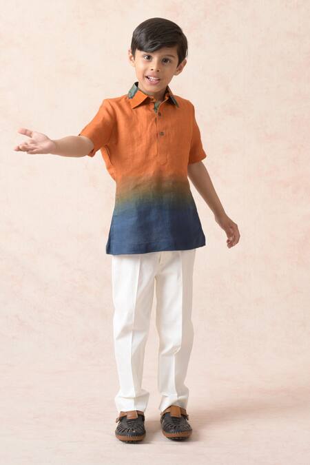 Thetaa Blue Silk, Linen Bright Ombre Shirt Online at Aza Fashions Thetaa_Blue Silk, Linen Bright Ombre Shirt_Online_at_Aza_Fashions