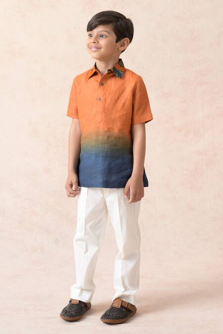 Buy Thetaa Blue Silk, Linen Bright Ombre Shirt Online at Aza Fashions Buy_Thetaa_Blue Silk, Linen Bright Ombre Shirt_Online_at_Aza_Fashions