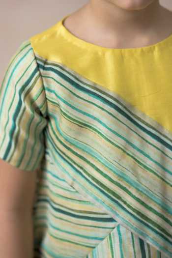 Buy_Thetaa_Multi Color Chanderi Silk, Cotton, Polyester Side Stripe Print Panel Dress 
