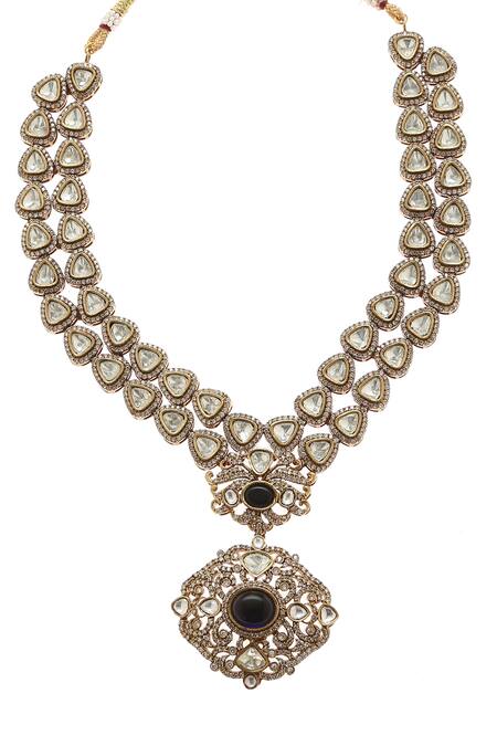 Minaki_Blue Diamonds, Stones Kundan And Pendant Necklace Set_Online_at_Aza_Fashions