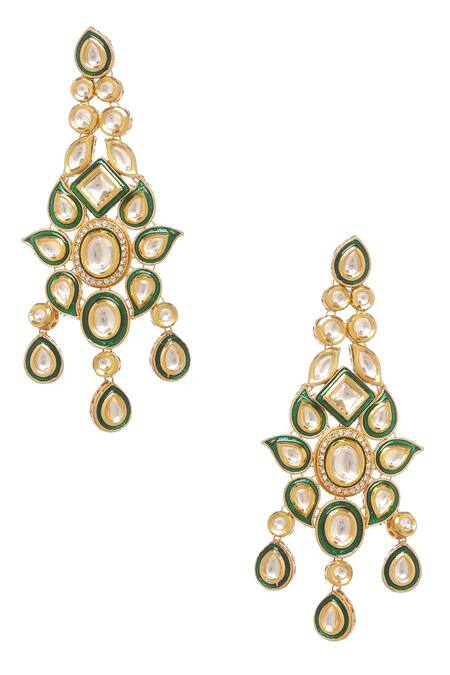 Shop_Minaki_Green Metallic Thread, Stones Floral Kundan Layered Necklace Set _Online_at_Aza_Fashions