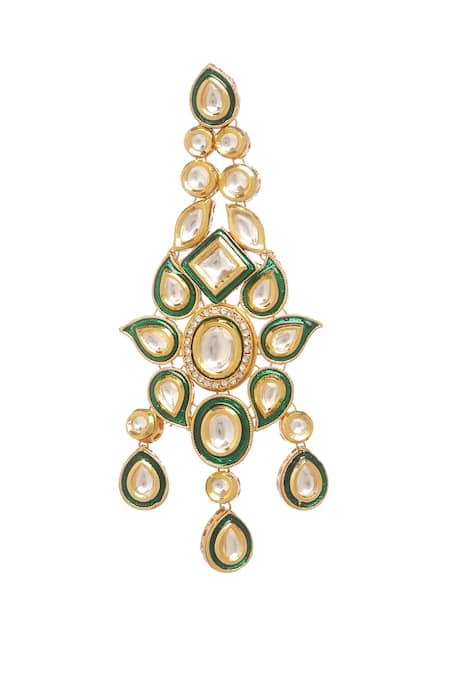 Minaki_Green Metallic Thread, Stones Floral Kundan Layered Necklace Set _at_Aza_Fashions