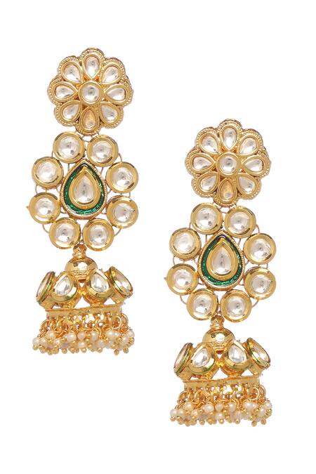 Buy_Minaki_Gold Plated Pearls, Diamonds, Stones Floral Layered Necklace Set_Online_at_Aza_Fashions