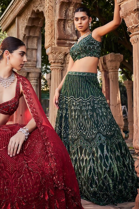 Buy Mehak Murpana Green Net, Dupatta Organza, Lining Floral Embroidered Bridal Lehenga Set Online at Aza Fashions Buy_Mehak Murpana_Green Net, Dupatta Organza, Lining Floral Embroidered Bridal Lehenga Set_Online_at_Aza_Fashions