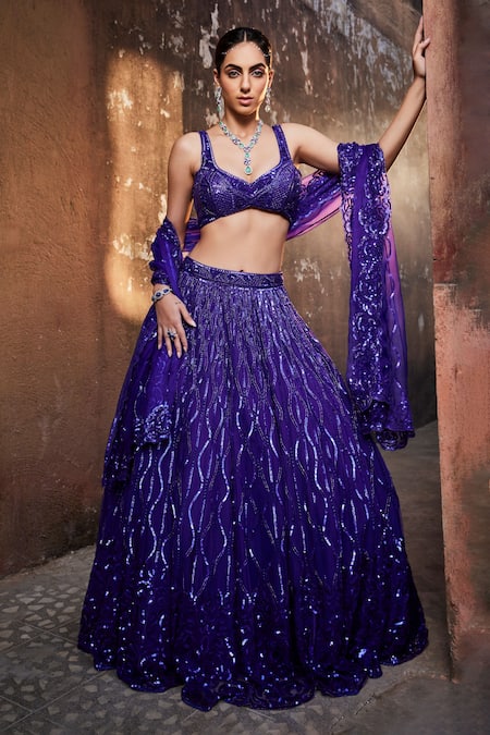 Mehak Murpana_Purple Organza, Net, Lining Butter Crepe Embroidered Bridal Lehenga Set_Online_at_Aza_Fashions