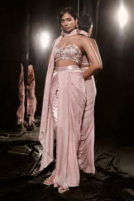 Masumi Mewawalla Pink Net, Silk Sequins, Crystals, Cut Work Embroidered Blouse Draped Pant Set Online at Aza Fashions Masumi Mewawalla_Pink Net, Silk Sequins, Crystals, Cut Work Embroidered Blouse Draped Pant Set _Online_at_Aza_Fashions
