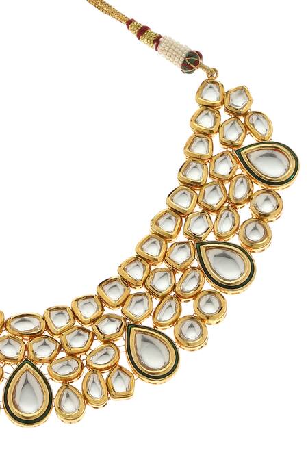 Shop Minaki White Imitation Diamonds Geometric Cut Work Necklace Set Online at Aza Fashions Shop_Minaki_White Imitation Diamonds Geometric Cut Work Necklace Set _Online_at_Aza_Fashions