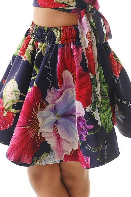 Buy Mahima Mahajan Blue Organza, Satin, Cotton Floral Print Short Skirt Online at Aza Fashions Buy_Mahima Mahajan_Blue Organza, Satin, Cotton Floral Print Short Skirt _Online_at_Aza_Fashions