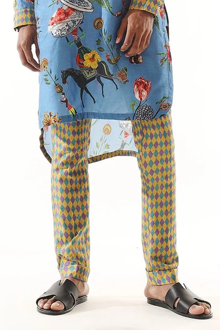 Shop_Mahima Mahajan_Blue Organza Satin Print Floral Bloom Kurta With Pant _Online_at_Aza_Fashions