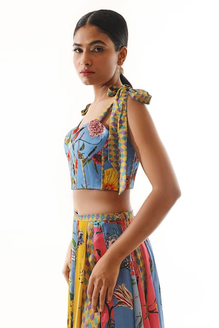 Buy Mahima Mahajan Multi Color Organza, Satin Embroidery Sweetheart Floral Print Corset Crop Top Online at Aza Fashions Buy_Mahima Mahajan_Multi Color Organza, Satin Embroidery Sweetheart Floral Print Corset Crop Top _Online_at_Aza_Fashions