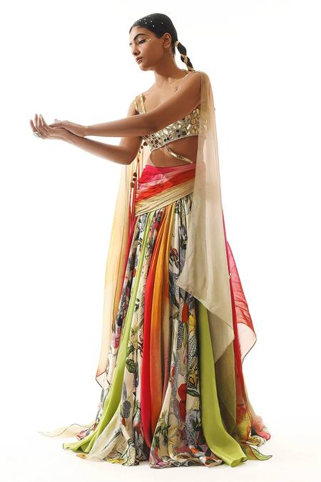 Mahima Mahajan_Multi Color Organza Mirrors Sweetheart Neck Layered Lehenga Blouse Set _Online_at_Aza_Fashions