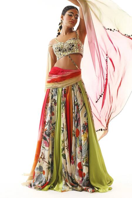 Shop_Mahima Mahajan_Multi Color Organza Mirrors Sweetheart Neck Layered Lehenga Blouse Set _Online_at_Aza_Fashions