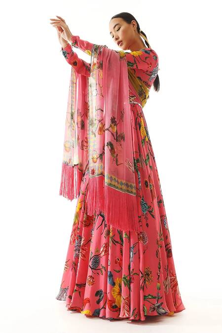 Buy Mahima Mahajan Pink Organza Embroidery, Mirrors, Tassels Florette Print Anarkali With Dupatta Online at Aza Fashions Buy_Mahima Mahajan_Pink Organza Embroidery, Mirrors, Tassels Florette Print Anarkali With Dupatta _Online_at_Aza_Fashions