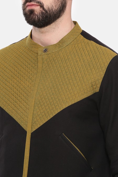 Buy_Mayank Modi - Men_Black Cotton, Linen And Bomber Jacket _Online_at_Aza_Fashions