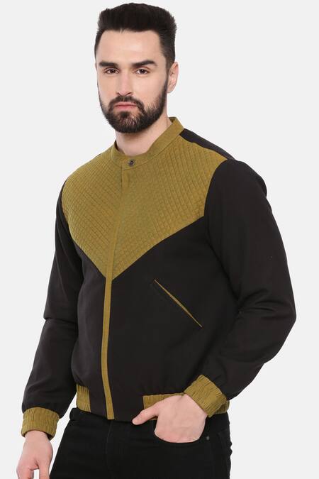 Shop_Mayank Modi - Men_Black Cotton, Linen And Bomber Jacket _Online_at_Aza_Fashions